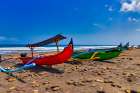 Colorful fishing boats on the beach in Yeh Gangga, Bali, Indonesia Art Print